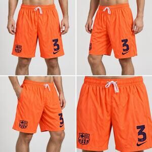 Nike FC Barcelona Soccer Shorts Mens XL Orange Number 3 Elastic Waist Drawstring